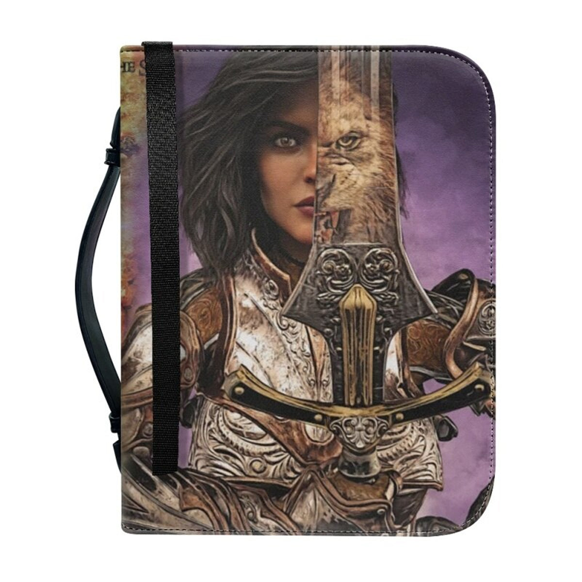 Christianartbag Bible Cover, Female Warrior With Sword With Lion. Bible Cover, Personalized Bible Cover, Gifts For Women, Christmas Gift, CABBBCV02080823. - Christian Art Bag