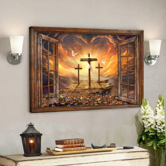 Christianartbag Home Decor, Three Crosses Canvas Prints, 3 Crosses On A Hill Painting, Christian Wall Art. - Christian Art Bag