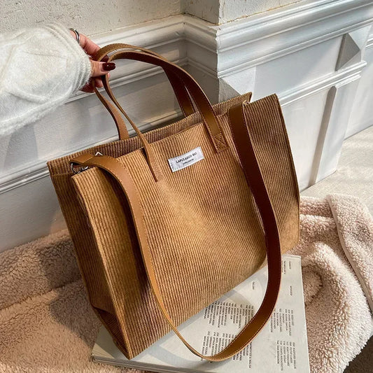 CHRISTIANARTBAG Women's Corduroy Handbag - Vintage Satchel Tote, Casual Crossbody Shoulder Bag for Shopping and Daily Use