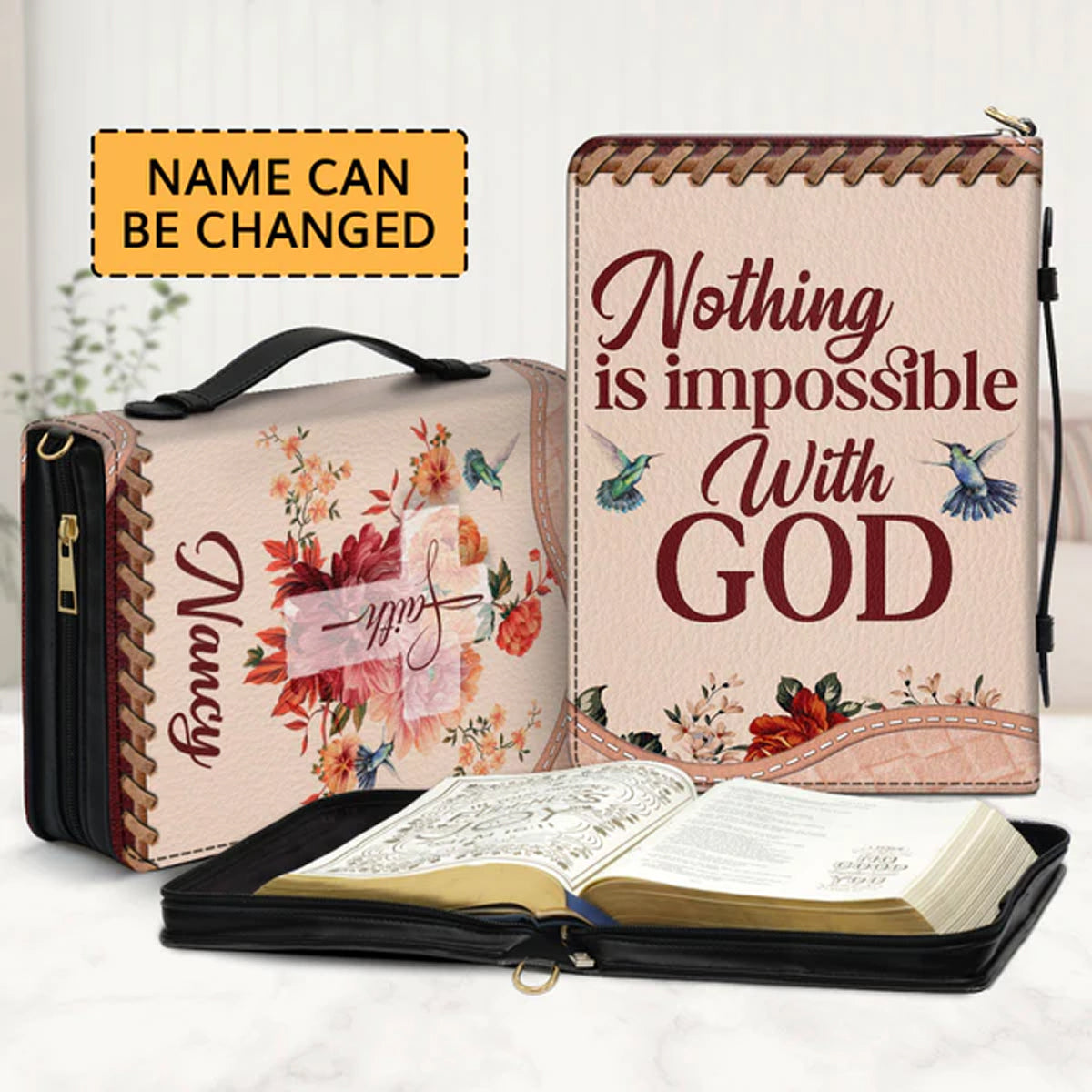 Christianartbag Bible Cover, Nothing Is Impossible With God Bible Cover, Personalized Bible Cover, Gifts For Women, Christmas Gift, CABBBCV01090823. - Christian Art Bag