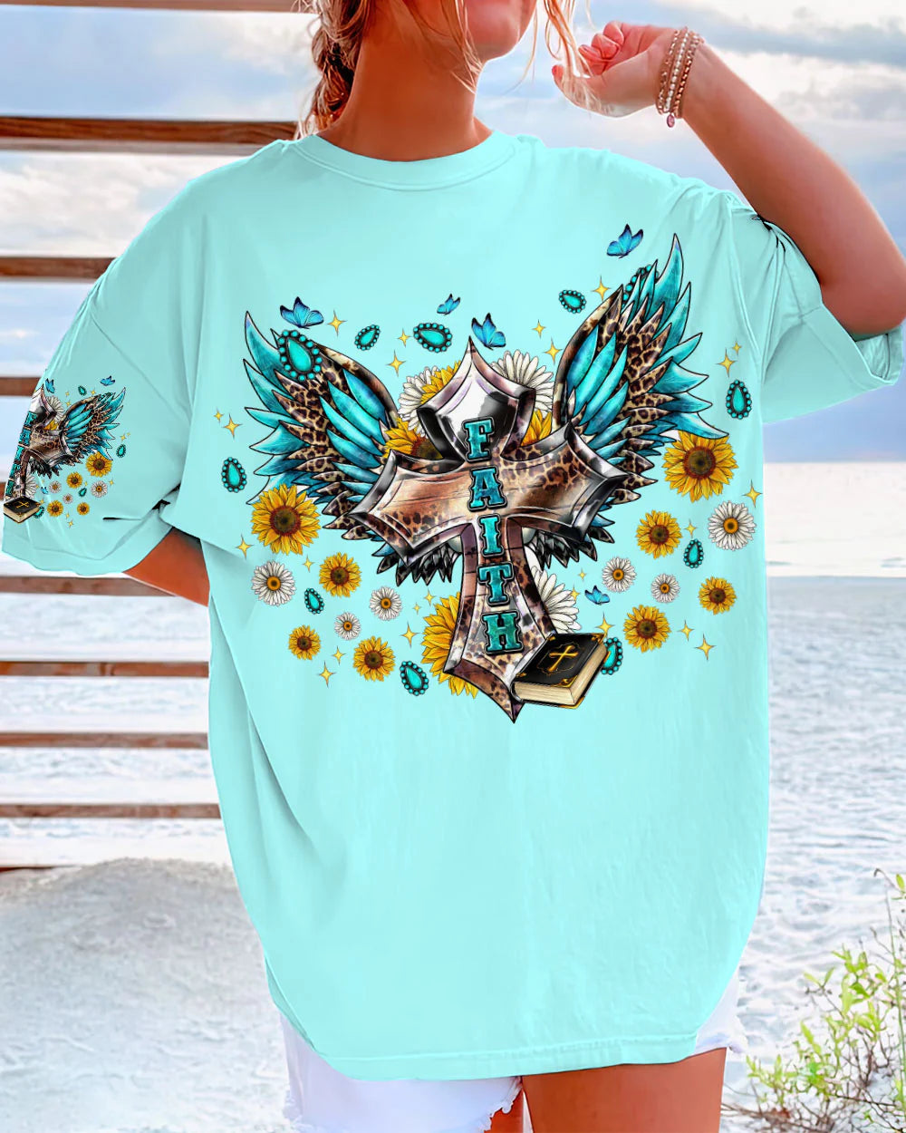 Christianartbag 3D T-Shirt For Women, Faith Cross Wings,Christian Shirt, Faithful Fashion, 3D Printed Shirts for Christian Women - Christian Art Bag