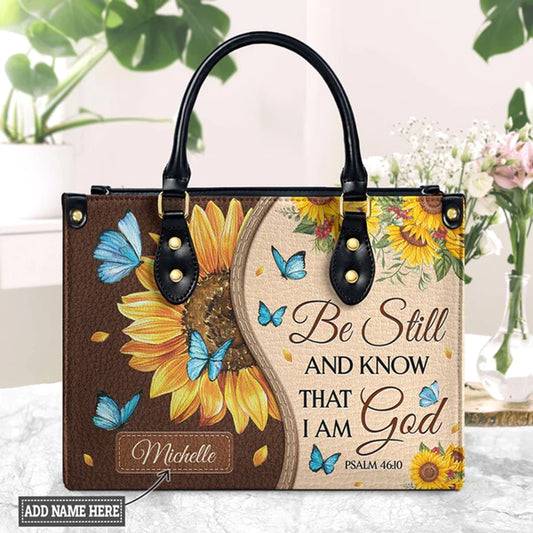 Christianart Designer Handbags, Be Still And Know That I Am God Psalm 46:10 Sunflower Butterfly, Personalized Gifts, Gifts for Women, Christmas Gift. - Christian Art Bag