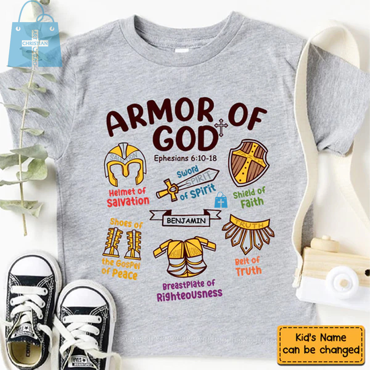 Christianartbag T-shirt, Armor Of God Letter Print T-Shirt, Children's Printed T-Shirts, CABTK01200923. - Christian Art Bag
