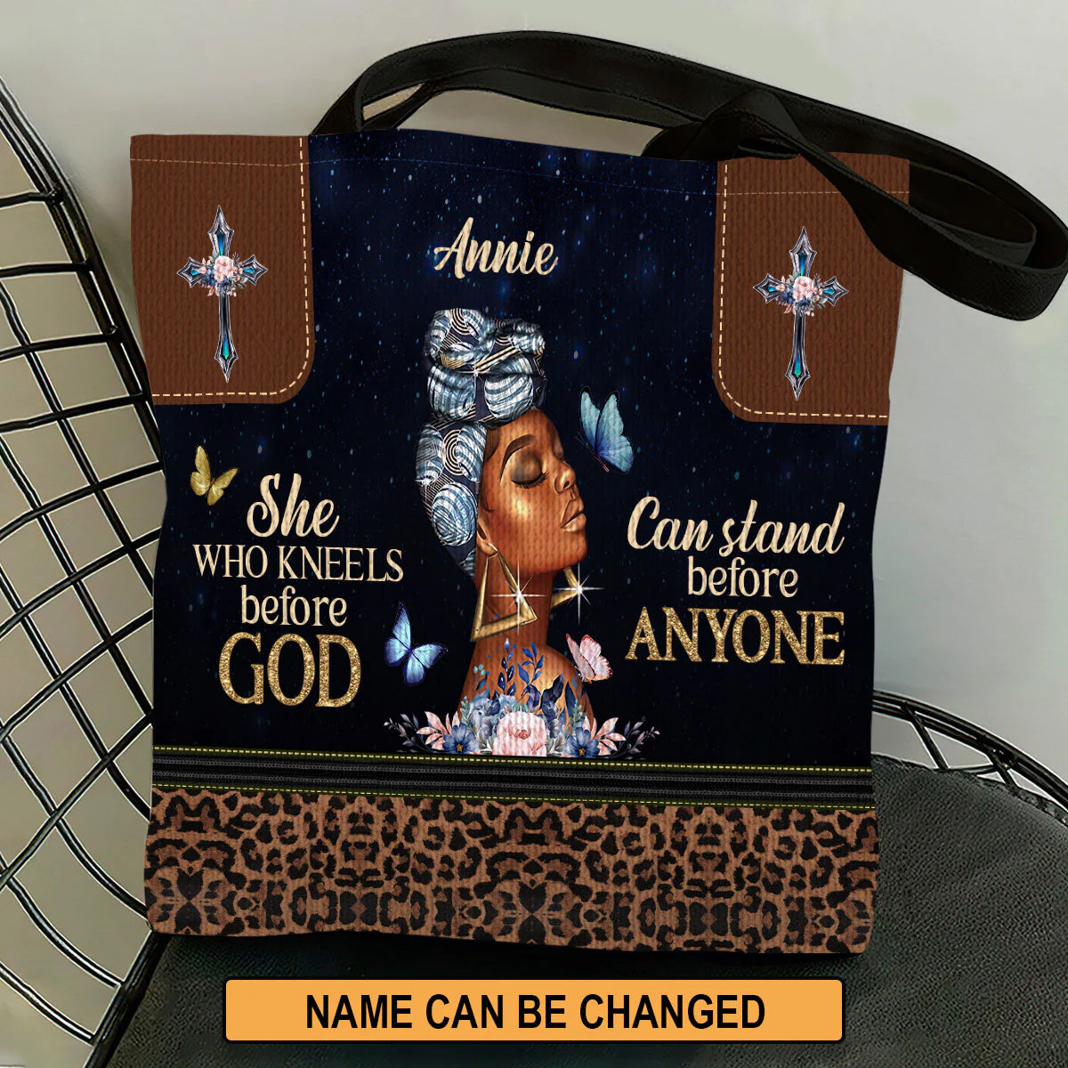 Christianart Designer Handbags, She Who Kneels Before God Can Stand Before Anyone, Personalized Gifts, Gifts for Women. - Christian Art Bag