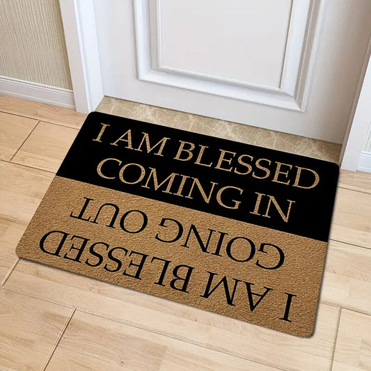 Christianartbag Door Mats, 1pc Funny Welcome Doormats, Indoor Entrance Mat, I AM Blessed Coming In And Going Out Doormat With Rubber Backing, House Warming Gift Mats Home Decor, CABDM06170923. - Christian Art Bag