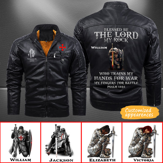 Christianartbag Leather Jacket, Blessed Be The Lord My Rock PSALM 144:1 Personalized Leather Jacket, Warm Jacket, Winter Outer Wear, Gift for Him, CABJKL03061123. - Christian Art Bag