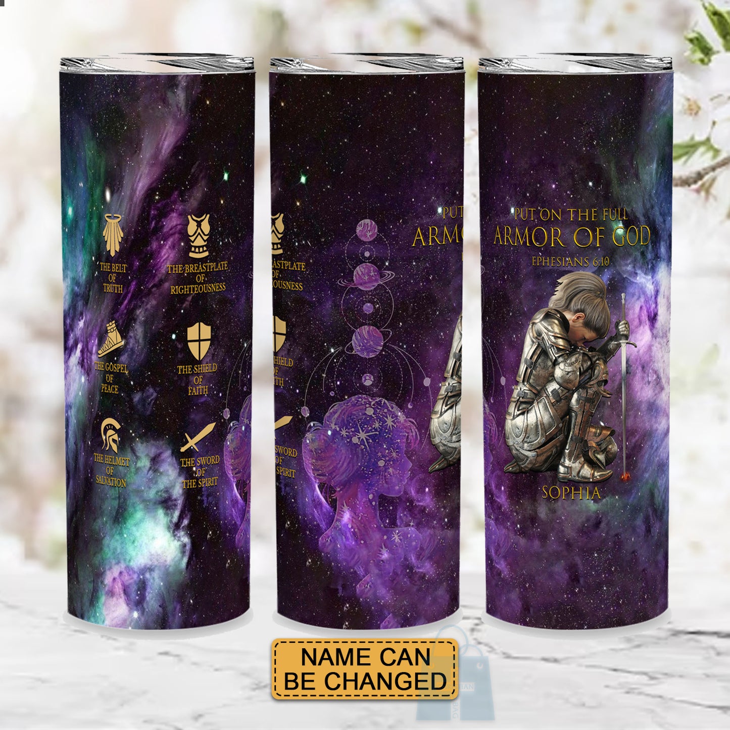 Christianartbag Drinkware, Put On The Full Armor Of God Personalized Tumbler With Handles, Personalized Tumbler With Handles, Tumbler, Christmas Gift, CABDR 01210124.