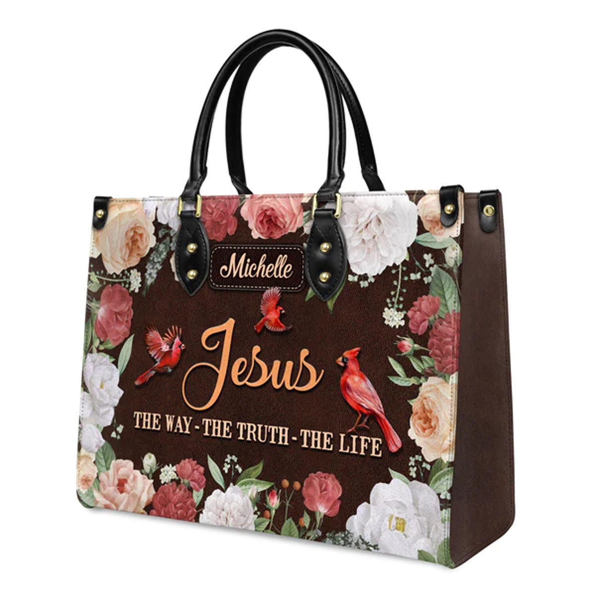 Christianart Designer Handbags, Jesus The Way The Truth The Life Cardinal Vintage Flower, Personalized Gifts, Gifts for Women, Christmas Gift. - Christian Art Bag