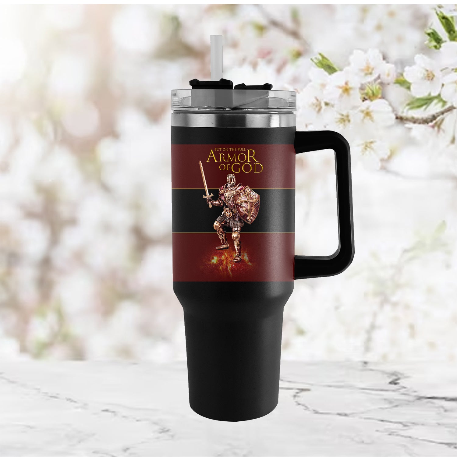 Christianartbag Drinkware, Put On The Full Armor Of God Personalized Tumbler With Handle, Personalized Tumbler With Handle, Tumbler With Handle, Christmas Gift, CAB02280823 - Christian Art Bag