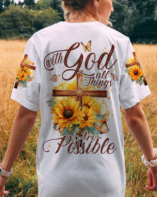 Christianartbag 3D T-Shirt For Women, With God All Things Are Possible, Christian Shirt, Faithful Fashion, 3D Printed Shirts for Christian Women - Christian Art Bag