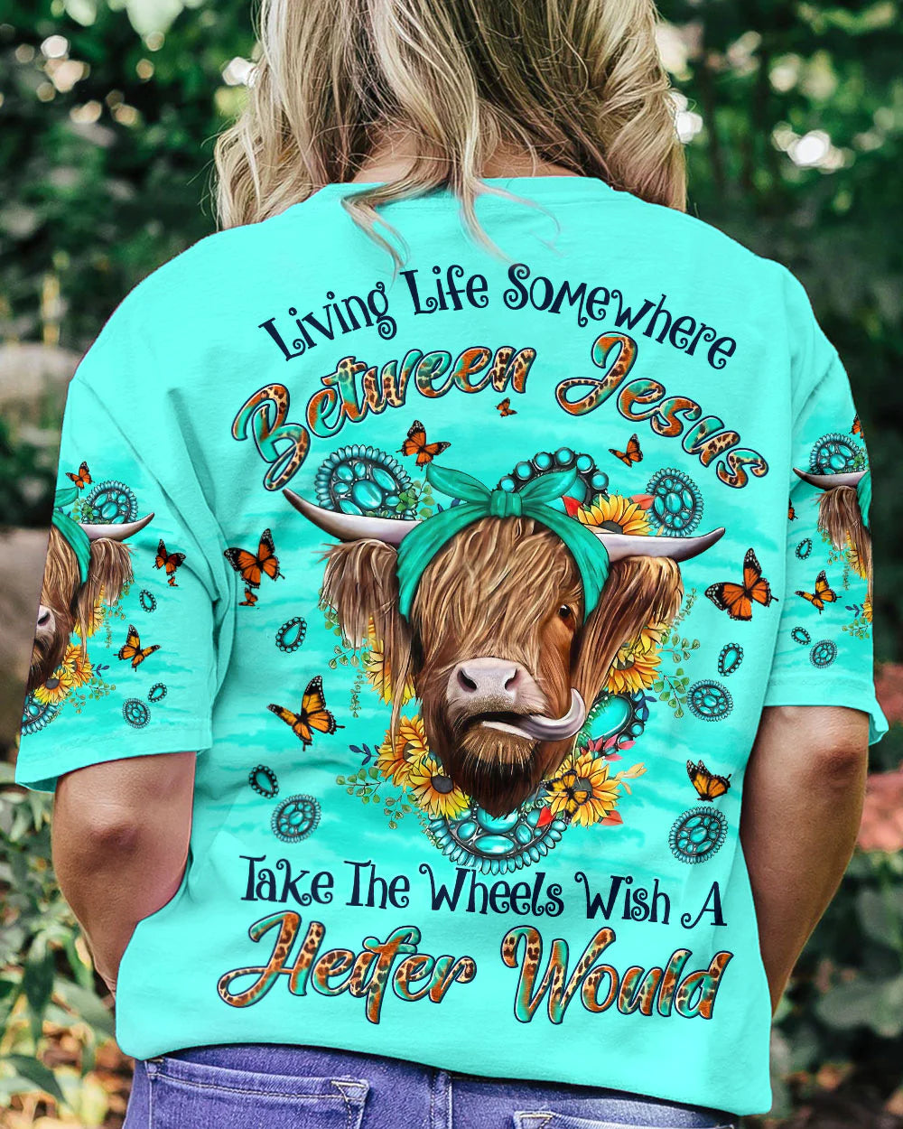 Christianartbag 3D T-Shirt For Women, Living Life Somewhere Between Jesus Heifer, Christian Shirt, Faithful Fashion, 3D Printed Shirts for Christian Women - Christian Art Bag