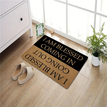 Christianartbag Door Mats, 1pc Funny Welcome Doormats, Indoor Entrance Mat, I AM Blessed Coming In And Going Out Doormat With Rubber Backing, House Warming Gift Mats Home Decor, CABDM06170923. - Christian Art Bag
