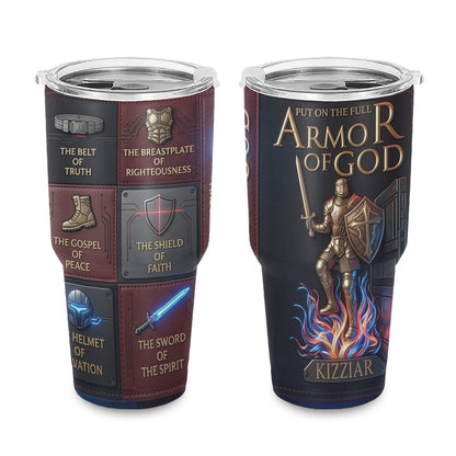 40oz Travel Mug, Double Wall Vacuum Insulated Coffee Cup, Engraved 'Armor of God' Design, Ideal Religious Gift CAB01052926