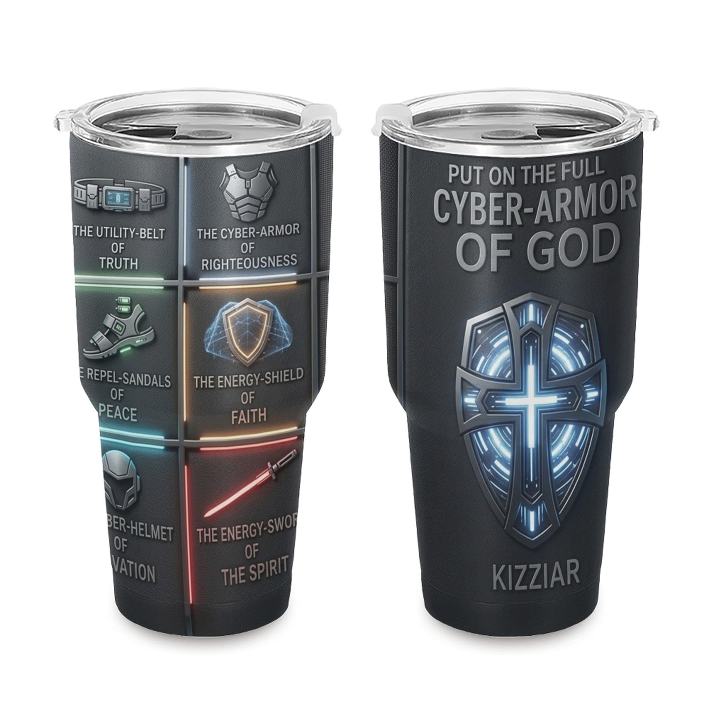 40oz Travel Mug, Double Wall Vacuum Insulated Coffee Cup, Engraved 'Armor of God' Design, Ideal Religious Gift CAB01052926