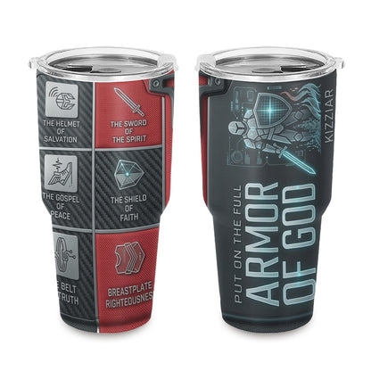 40oz Travel Mug, Double Wall Vacuum Insulated Coffee Cup, Engraved 'Armor of God' Design, Ideal Religious Gift CAB01052926