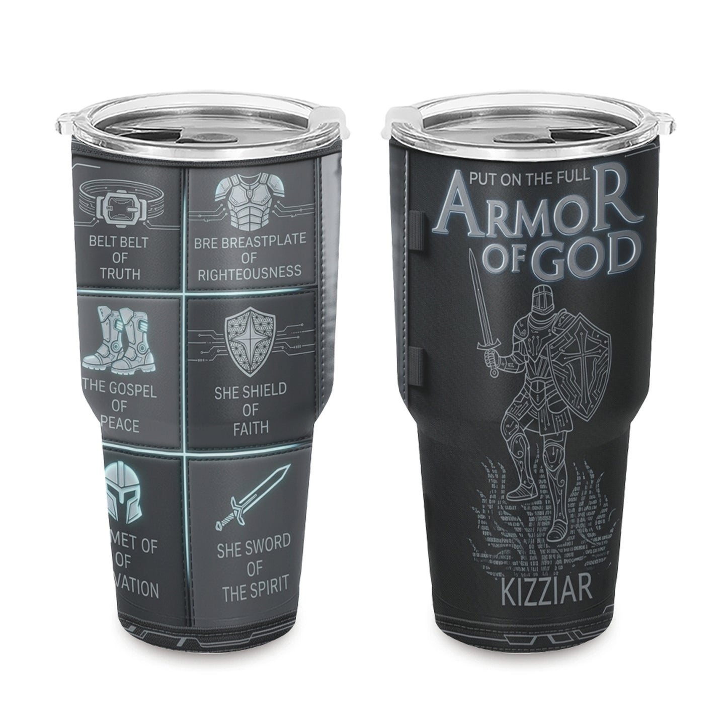 40oz Travel Mug, Double Wall Vacuum Insulated Coffee Cup, Engraved 'Armor of God' Design, Ideal Religious Gift CAB01052926