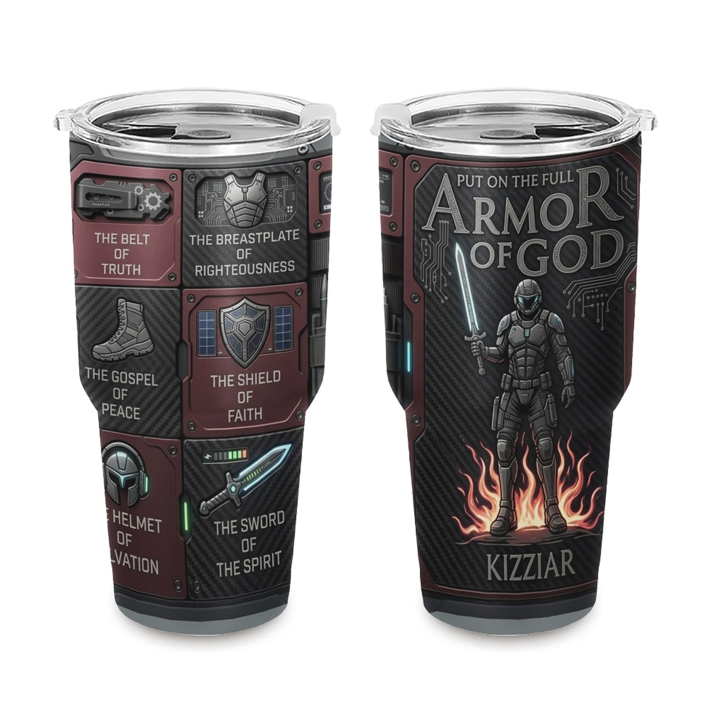 40oz Travel Mug, Double Wall Vacuum Insulated Coffee Cup, Engraved 'Armor of God' Design, Ideal Religious Gift CAB01052926