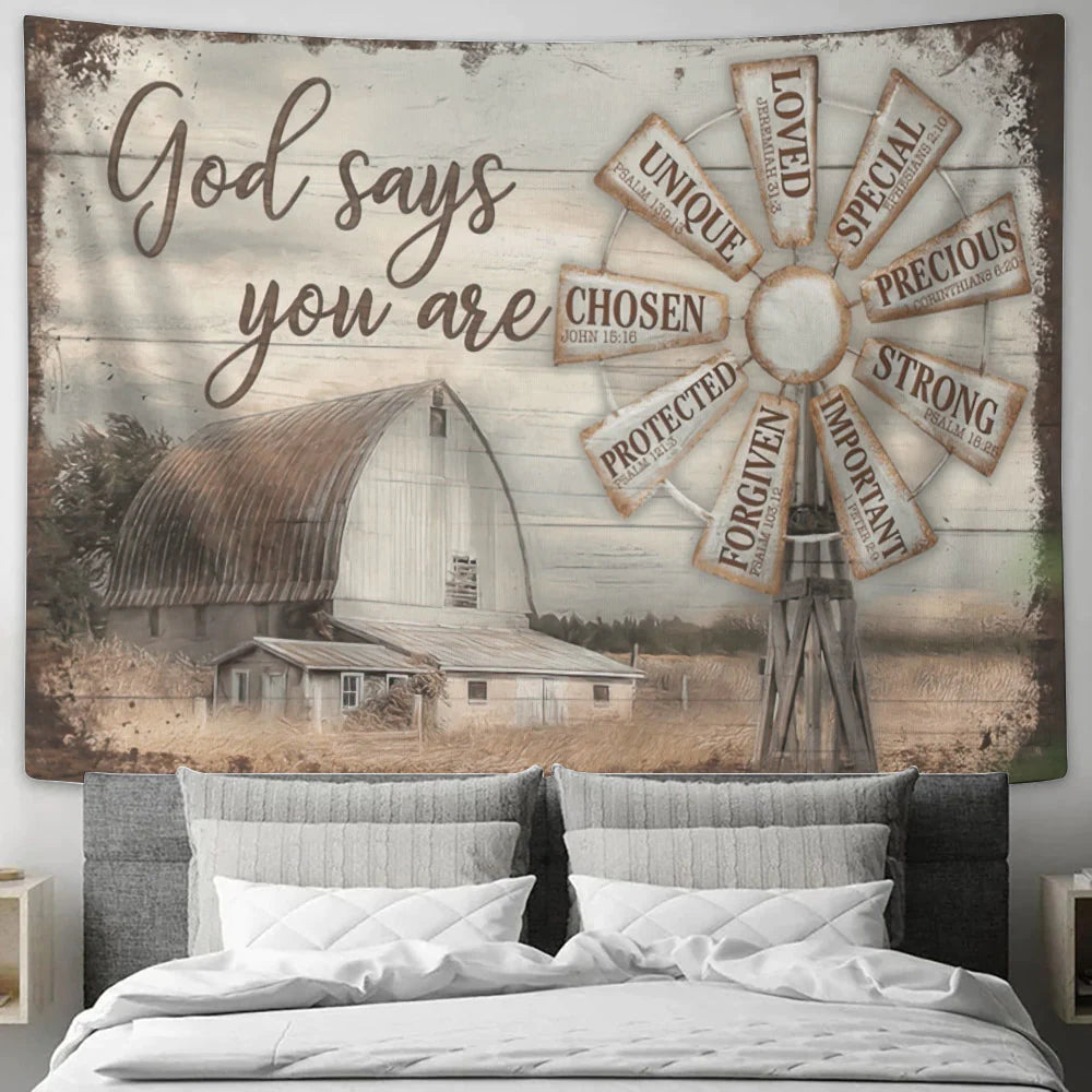 Christianartbag Tapestry, God Says You Are, Windmill, Farm, Rustic Barn, Tapestry Wall Hanging, Christian Wall Art, Tapestries - Christian Art Bag