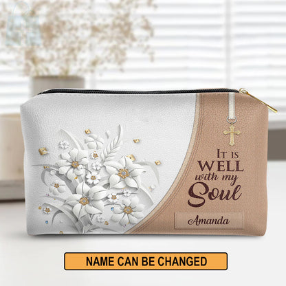 Christianartbag Makeup Cosmetic Bag, It Is Well With My Soul, Christmas Gift, Personalized Leather Cosmetic Bag. - Christian Art Bag