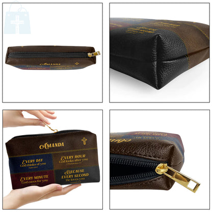 Christianartbag Makeup Cosmetic Bag, Everyday God Thinks Of You, Christmas Gift, Personalized Leather Cosmetic Bag. - Christian Art Bag