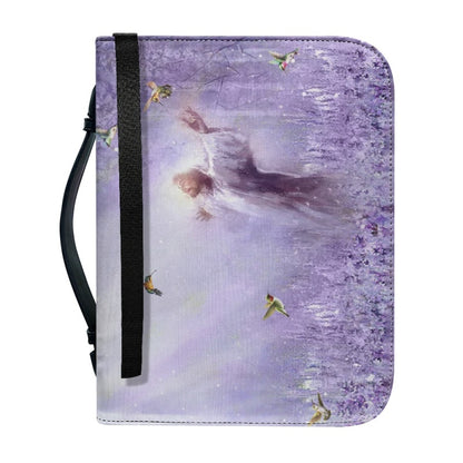 Personalized Spiritual Awakening Bible Cover - Jesus in Purple Meadow Art with Custom Name Option by CHRISTIANARTBAG CABBBCV02270324