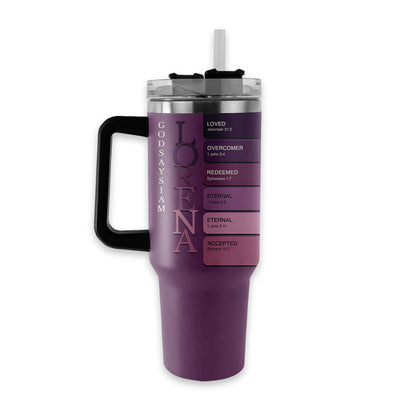 Christianartbag Drinkware, Uncover The Sacred Meaning Of Your Name, Personalized Mug, Purple Tumbler, CABTB01110724.