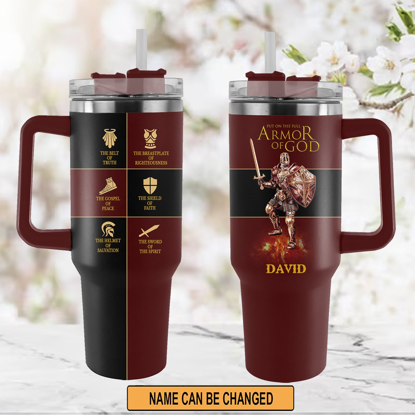 Christianartbag Drinkware, Put On The Full Armor Of God Personalized Tumbler With Handle, Personalized Tumbler With Handle, Tumbler With Handle, Christmas Gift, CAB02280823 - Christian Art Bag