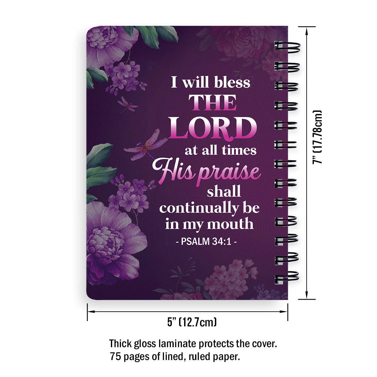 Christianart Spiral Journal, I Will Bless The Lord At All Time, Personalized Spiral Journal, Jesus Spiral Journal. - Christian Art Bag