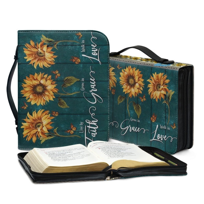Christianartbag Bible Cover, Faith Grace Love Bible Cover, Personalized Bible Cover, Sunflower Bible Cover, Christian Gifts, CAB01041123. - Christian Art Bag