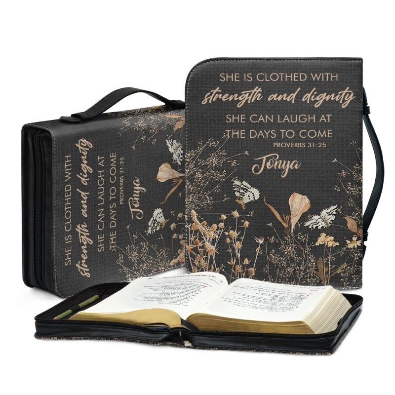Christianartbag Bible Cover, She Is Clothed With Strength and Dignity Her Bible Cover, Personalized Bible Cover, Flower Bible Cover, Christian Gifts, CAB05201123. - Christian Art Bag