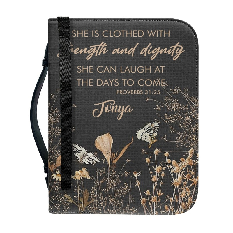 Christianartbag Bible Cover, She Is Clothed With Strength and Dignity Her Bible Cover, Personalized Bible Cover, Flower Bible Cover, Christian Gifts, CAB05201123. - Christian Art Bag