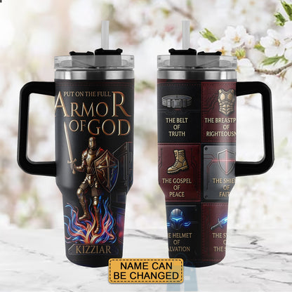 40oz Travel Mug, Double Wall Vacuum Insulated Coffee Cup, Engraved 'Armor of God' Design, Ideal Religious Gift CAB01052926