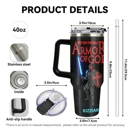 40oz Travel Mug, Double Wall Vacuum Insulated Coffee Cup, Engraved 'Armor of God' Design, Ideal Religious Gift CAB01052926