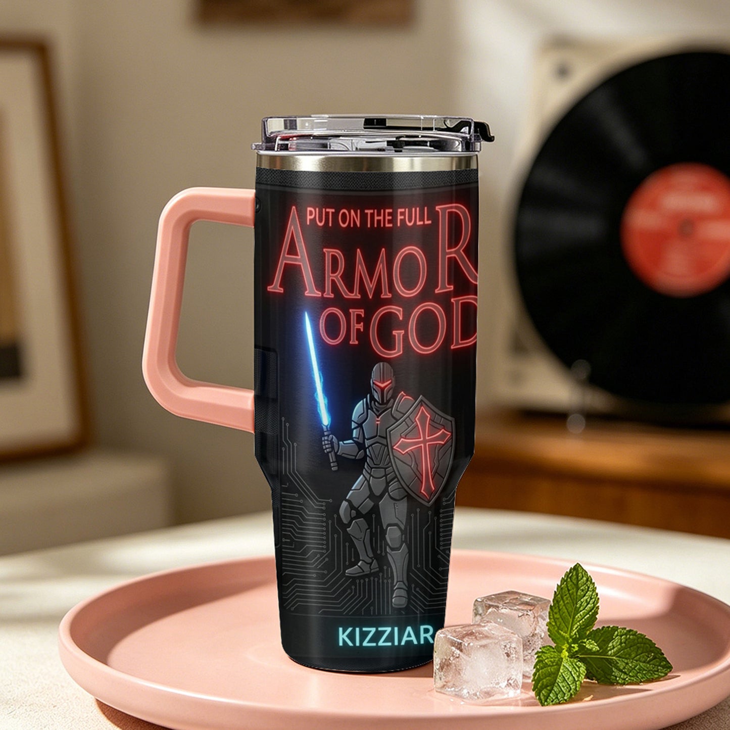 40oz Travel Mug, Double Wall Vacuum Insulated Coffee Cup, Engraved 'Armor of God' Design, Ideal Religious Gift CAB01052926