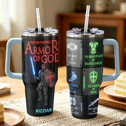 40oz Travel Mug, Double Wall Vacuum Insulated Coffee Cup, Engraved 'Armor of God' Design, Ideal Religious Gift CAB01052926