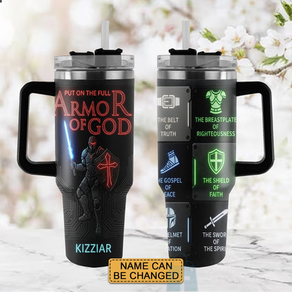 40oz Travel Mug, Double Wall Vacuum Insulated Coffee Cup, Engraved 'Armor of God' Design, Ideal Religious Gift CAB01052926