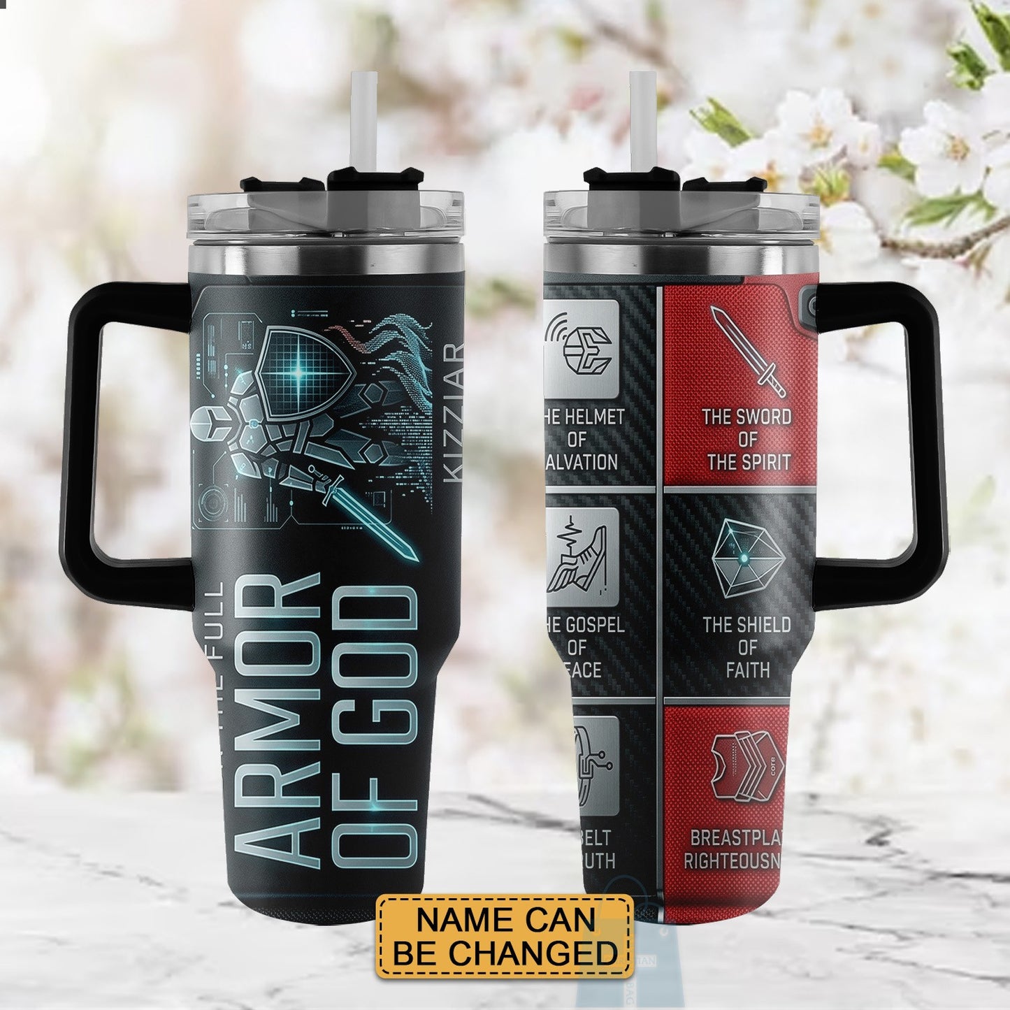 40oz Travel Mug, Double Wall Vacuum Insulated Coffee Cup, Engraved 'Armor of God' Design, Ideal Religious Gift CAB01052926