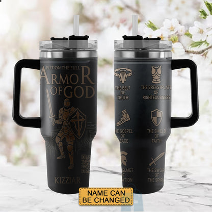 40oz Travel Mug, Double Wall Vacuum Insulated Coffee Cup, Engraved 'Armor of God' Design, Ideal Religious Gift CAB01052926