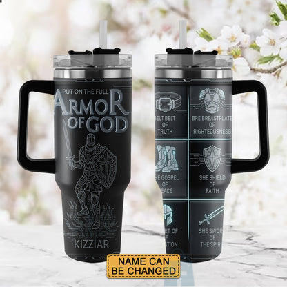 40oz Travel Mug, Double Wall Vacuum Insulated Coffee Cup, Engraved 'Armor of God' Design, Ideal Religious Gift CAB01052926