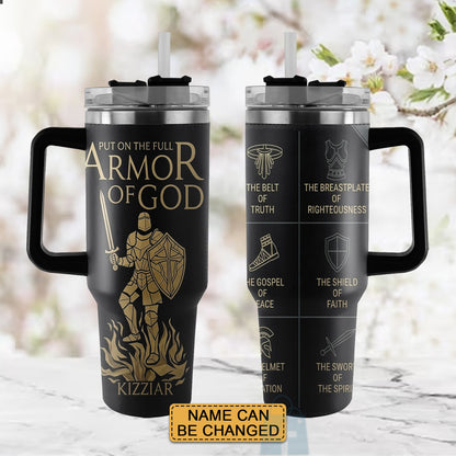 40oz Travel Mug, Double Wall Vacuum Insulated Coffee Cup, Engraved 'Armor of God' Design, Ideal Religious Gift CAB01052926