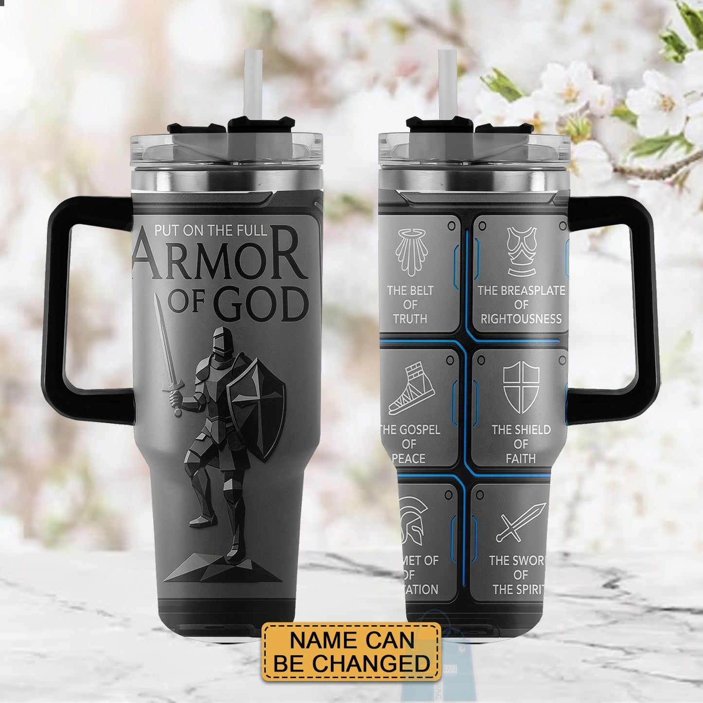 40oz Travel Mug, Double Wall Vacuum Insulated Coffee Cup, Engraved 'Armor of God' Design, Ideal Religious Gift CAB01052926