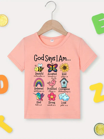Christianartbag T-shirt, God Says I Am Graphic Girls Creative T-Shirt, Children's Printed T-Shirts, CABTK01190923. - Christian Art Bag