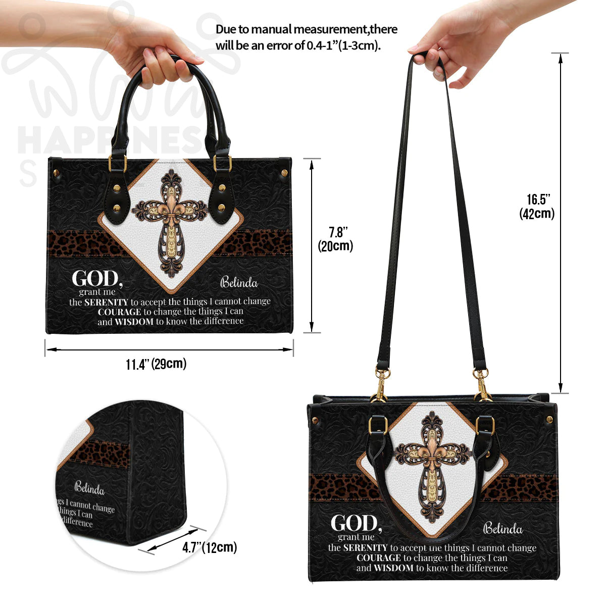 Christianart Handbag, Personalized Hand Bag, God and Cross, Personalized Gifts, Gifts for Women. Leather Tote Bag