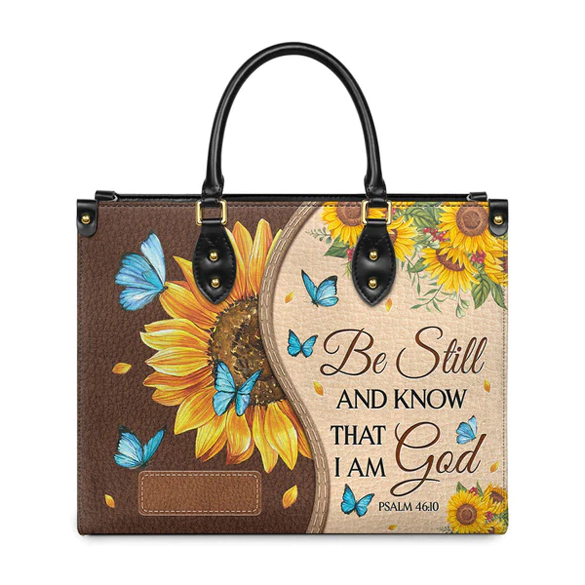 Christianart Designer Handbags, Be Still And Know That I Am God Psalm 46:10 Sunflower Butterfly, Personalized Gifts, Gifts for Women, Christmas Gift. - Christian Art Bag