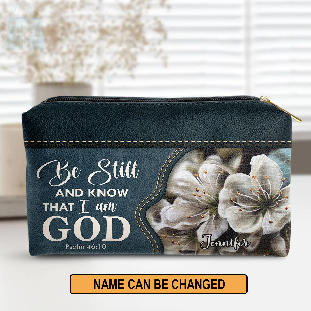 Christianartbag Makeup Cosmetic Bag, Be Still And Know That I Am God, Christmas Gift, Personalized Leather Cosmetic Bag. - Christian Art Bag