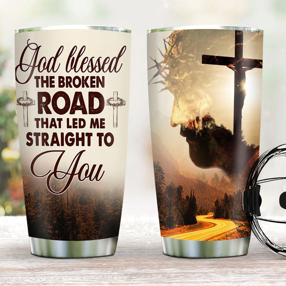 Christianartbag Drinkware, God Blessed The Broken Road That Led Me Straight To You, Personalized Mug, Tumbler, Christmas Gift.