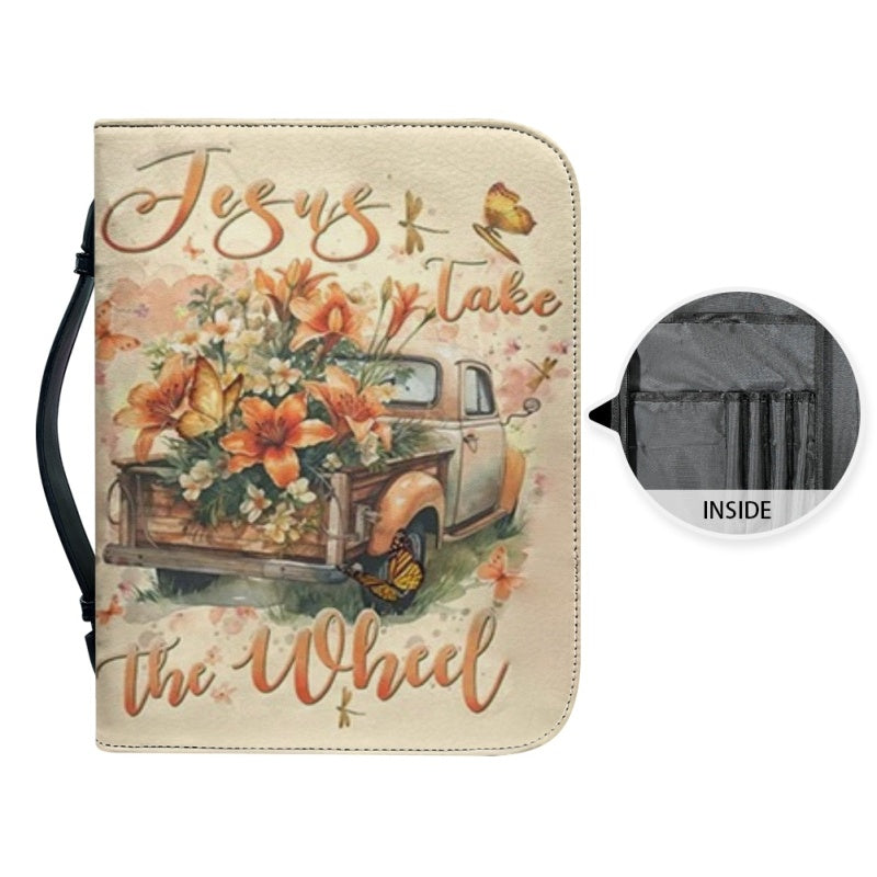 Christianartbag Bible Cover, jesus Take The Wheel Bible Cover, Personalized Bible Cover, Car Flower Bible Cover, Christian Gifts, CAB07090124. - Christian Art Bag