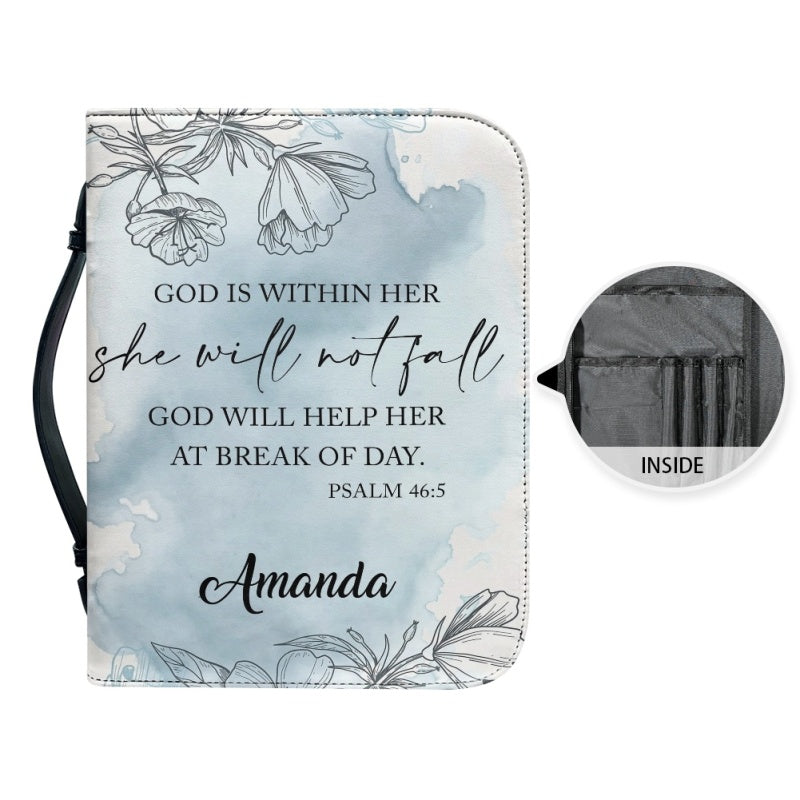 Christianartbag Bible Cover, GOD is Within She Will Not Fall Psalm 46:5 Her Bible Cover, Personalized Bible Cover, Flower Bible Cover, Christian Gifts, CAB01201123. - Christian Art Bag