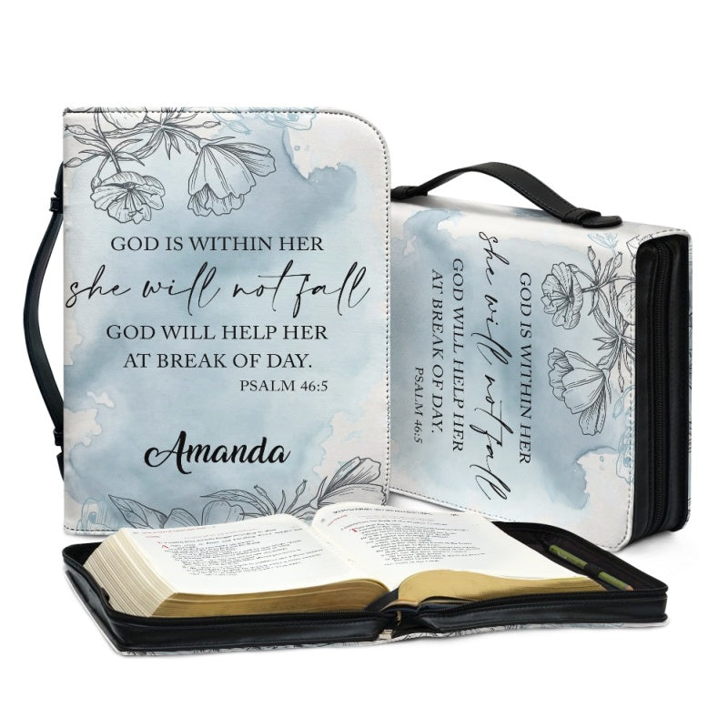 Christianartbag Bible Cover, GOD is Within She Will Not Fall Psalm 46:5 Her Bible Cover, Personalized Bible Cover, Flower Bible Cover, Christian Gifts, CAB01201123. - Christian Art Bag