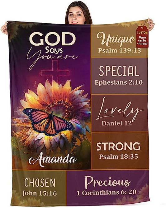 Christianart Blanket, God Says You Are, Christian Blanket, Bible Verse Blanket, Personalized Blanket, Christmas Gift. - Christian Art Bag